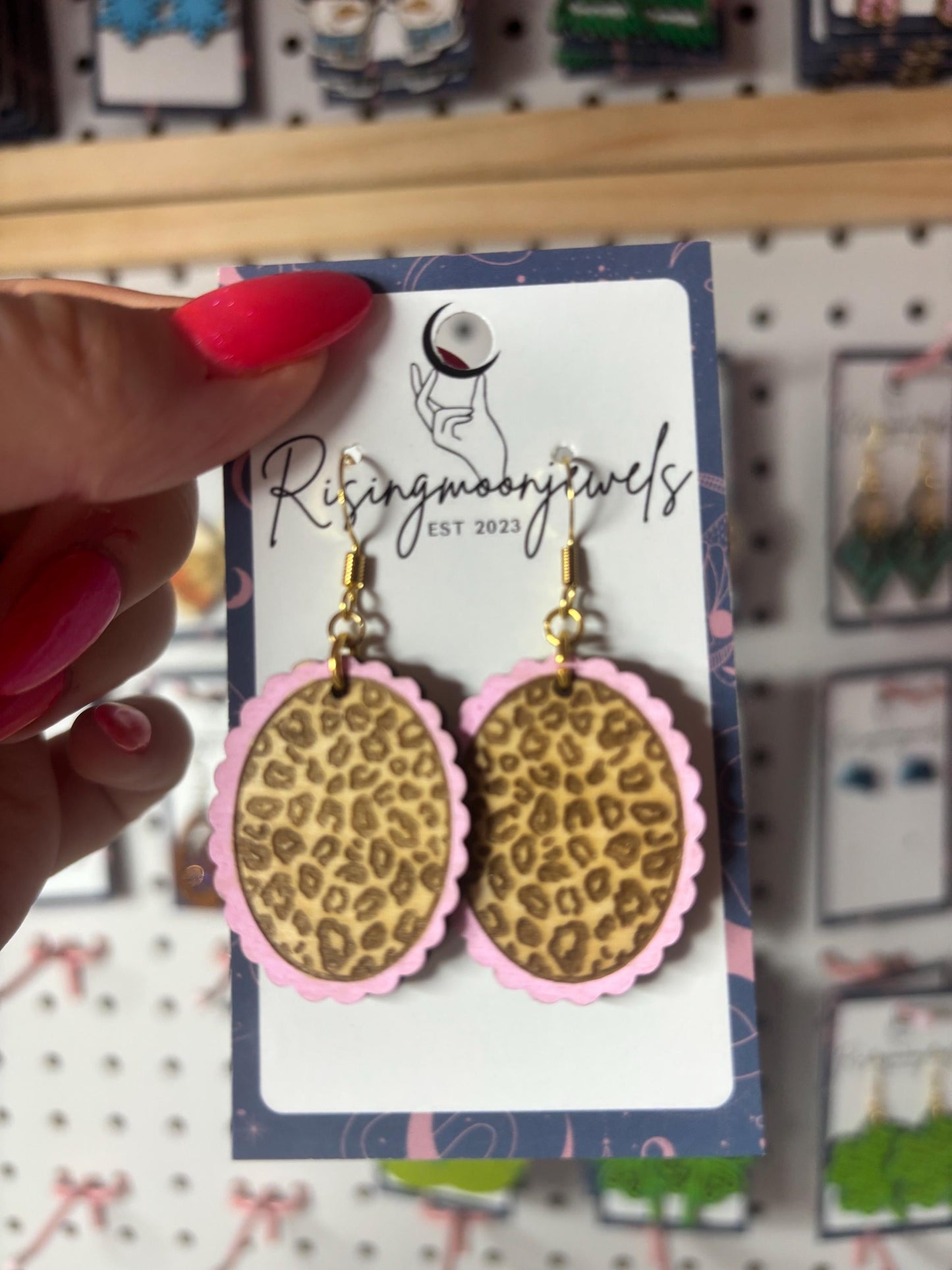 Pink Leopard print dangle earrings