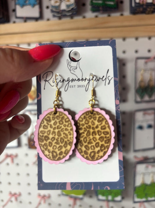 Pink Leopard print dangle earrings
